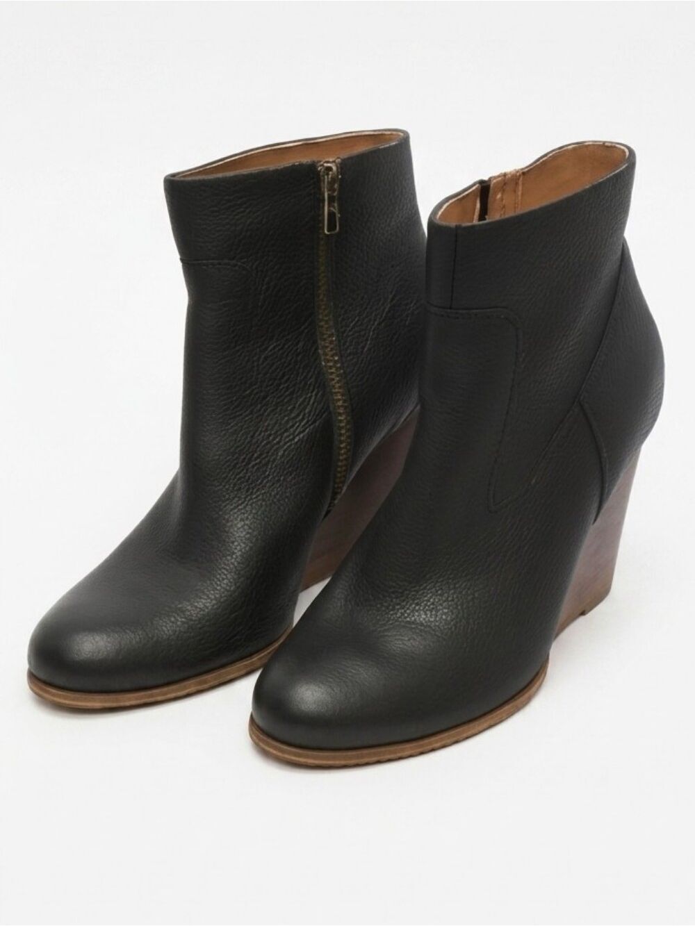 Kork Ease Black Leather Ankle Booties Wedge Heel